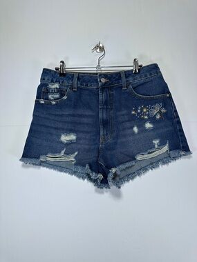 NOBO Distressed Denim Shorts High Rise Embroidered Medium Wash Size 11